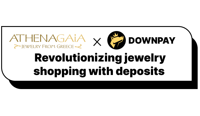 Athena Gaia logo and Hypehound Downpay Logo with text saying Revolutionizing Jewelry Shopping with deposits